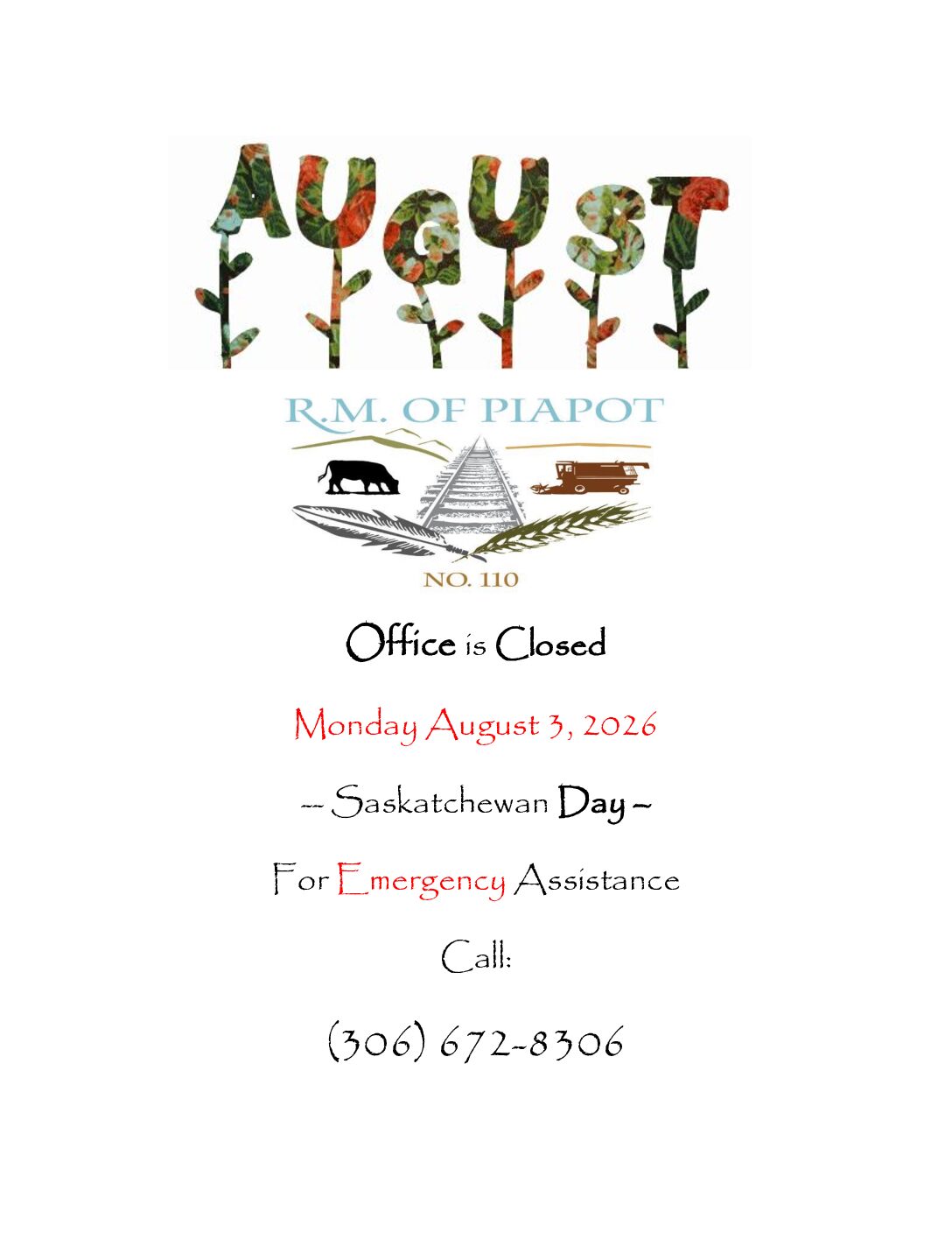 Office Closed – Monday August 3, 2026